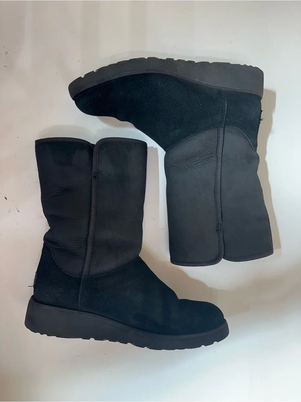 UGG Amie Black Suede Shearling Mid-Calf Pull-On Boots Women 9 M 1013428